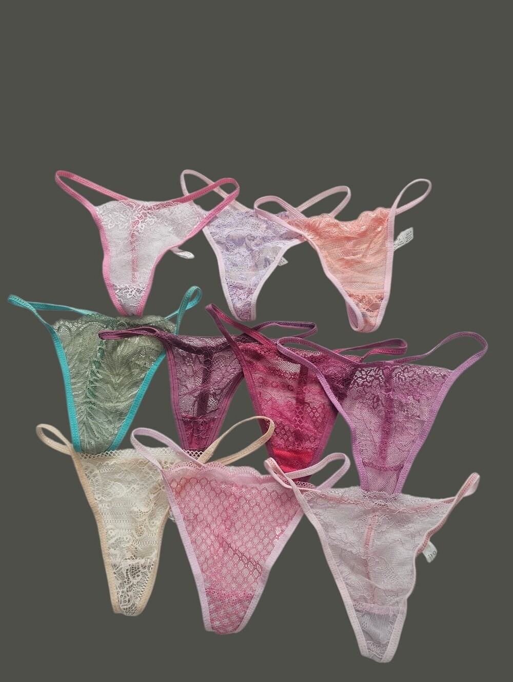 Womens 10Lace String Thong Panties - Assorted Pink & Pastel Colors
